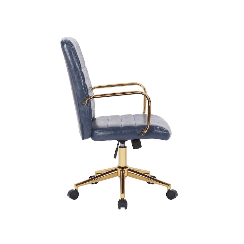 Chaise de bureau pivotante en similicuir mi-dossier avec base en métal doré
