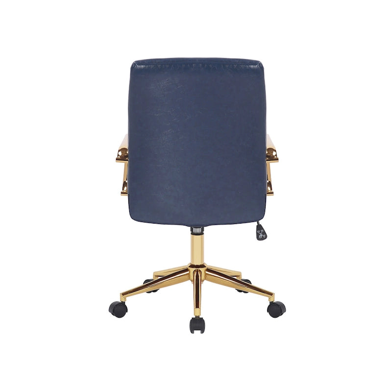 Chaise de bureau pivotante en similicuir mi-dossier avec base en métal doré