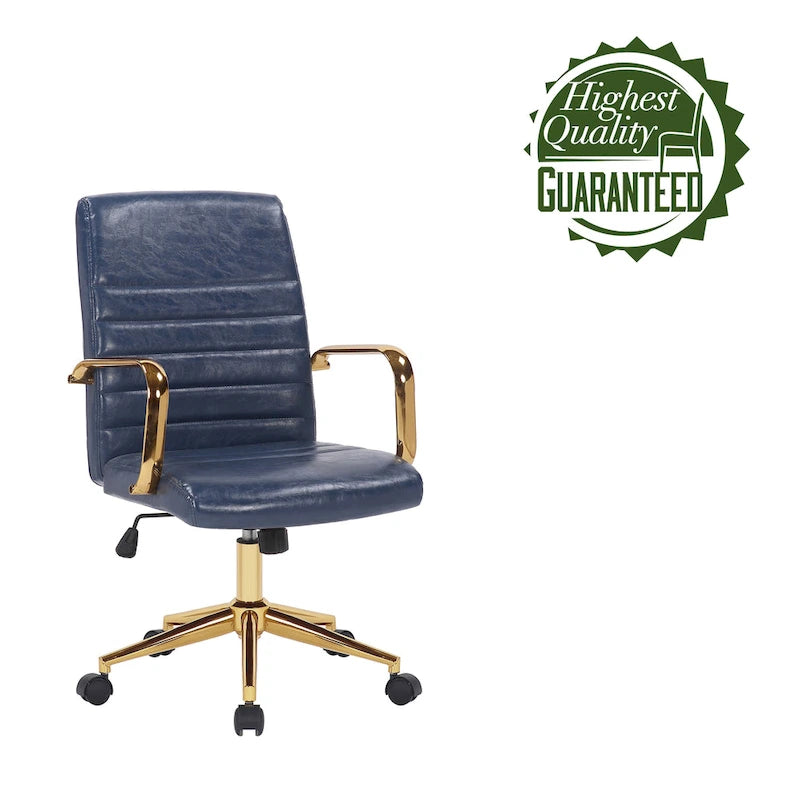 Chaise de bureau pivotante en similicuir mi-dossier avec base en métal doré