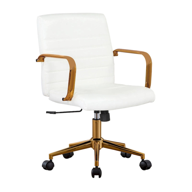 Chaise de bureau pivotante en similicuir mi-dossier avec base en métal doré