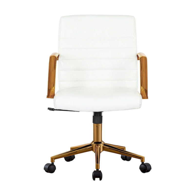 Chaise de bureau pivotante en similicuir mi-dossier avec base en métal doré