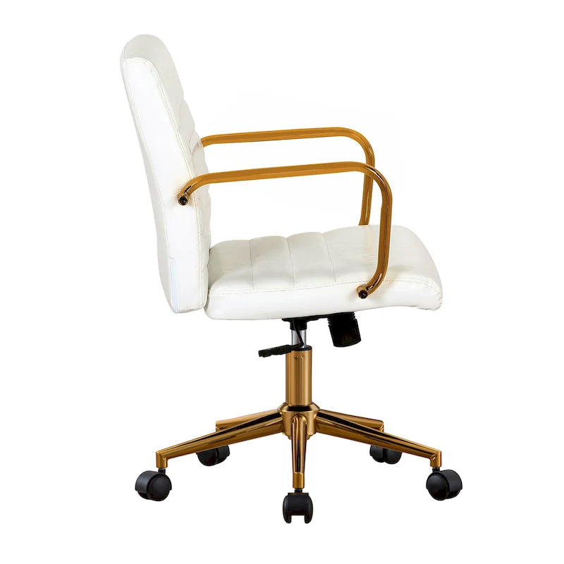 Chaise de bureau pivotante en similicuir mi-dossier avec base en métal doré