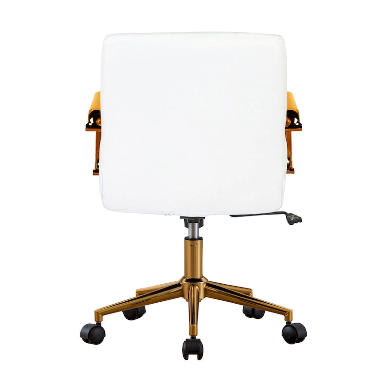Chaise de bureau pivotante en similicuir mi-dossier avec base en métal doré
