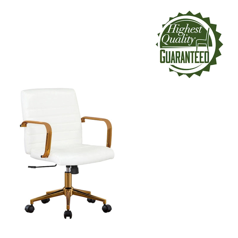 Chaise de bureau pivotante en similicuir mi-dossier avec base en métal doré