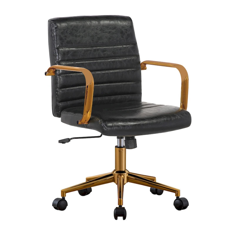 Chaise de bureau pivotante en similicuir mi-dossier avec base en métal doré