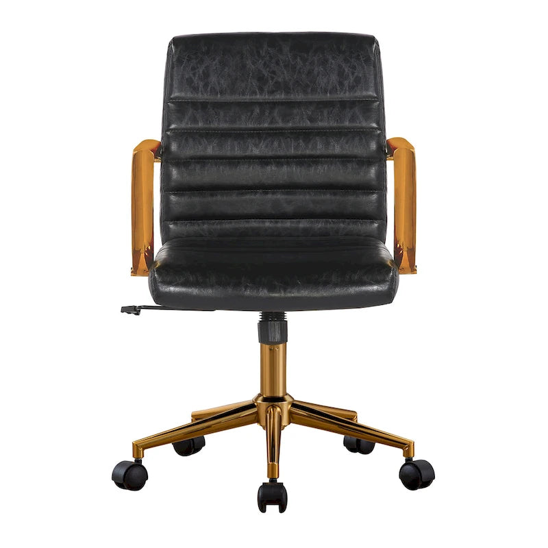 Chaise de bureau pivotante en similicuir mi-dossier avec base en métal doré