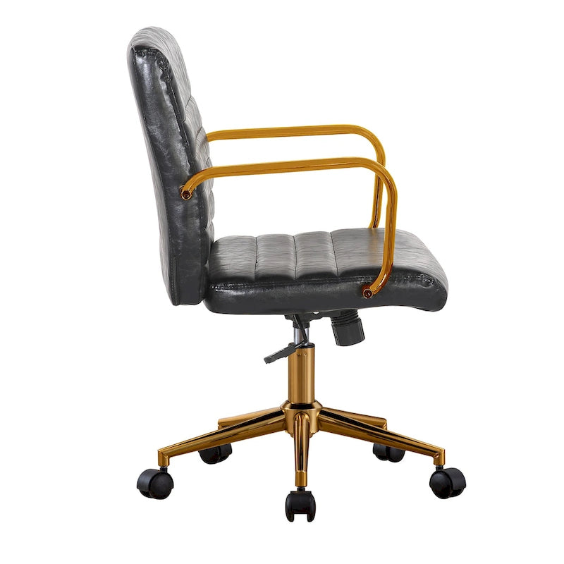 Chaise de bureau pivotante en similicuir mi-dossier avec base en métal doré