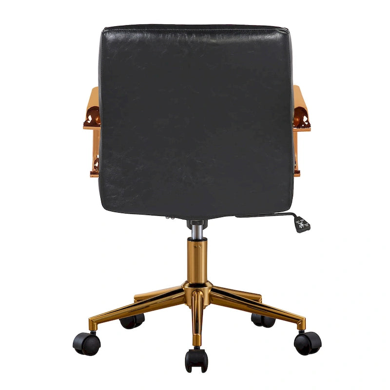 Chaise de bureau pivotante en similicuir mi-dossier avec base en métal doré
