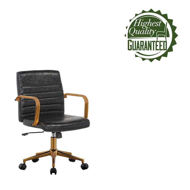 Chaise de bureau pivotante en similicuir mi-dossier avec base en métal doré