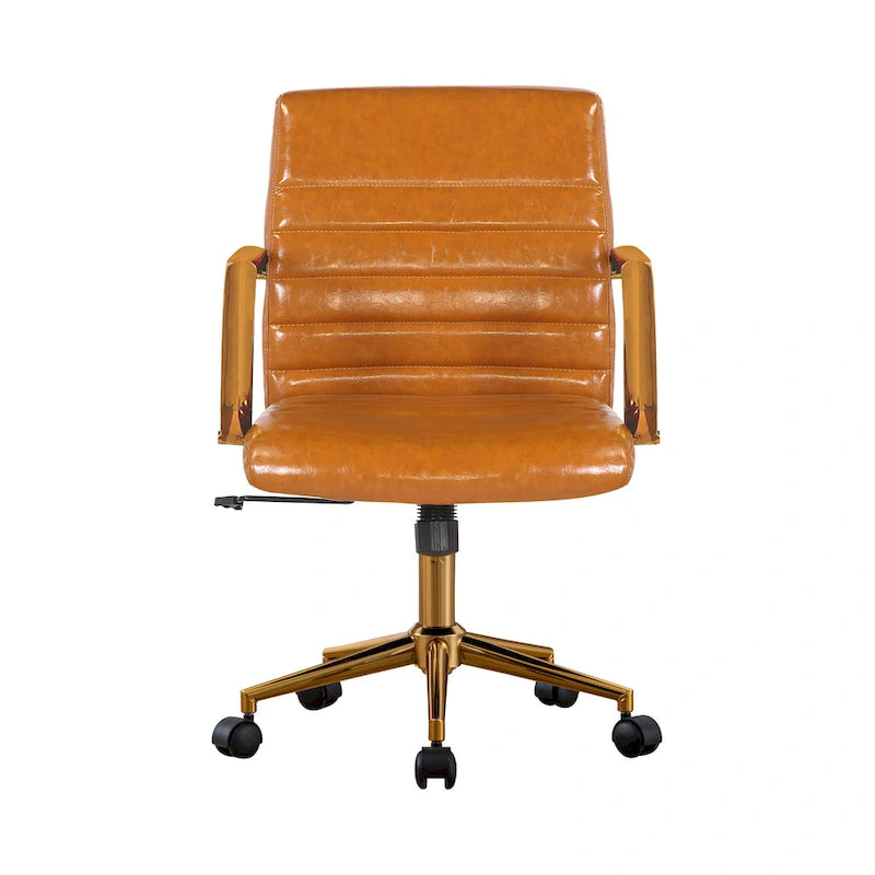 Chaise de bureau pivotante en similicuir mi-dossier avec base en métal doré
