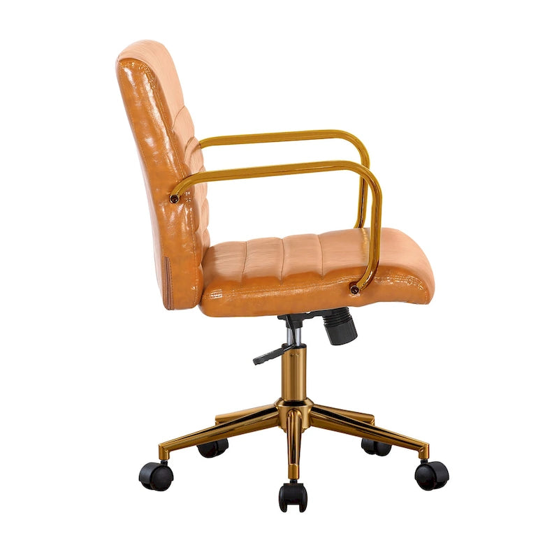 Chaise de bureau pivotante en similicuir mi-dossier avec base en métal doré