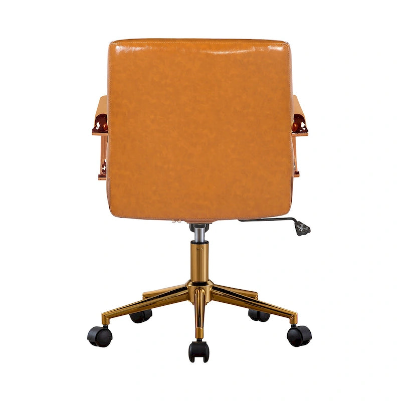 Chaise de bureau pivotante en similicuir mi-dossier avec base en métal doré