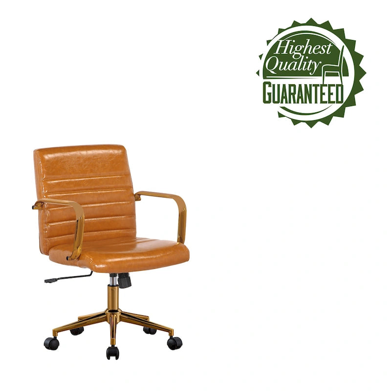 Chaise de bureau pivotante en similicuir mi-dossier avec base en métal doré