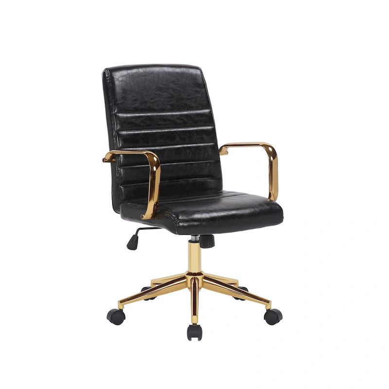 Chaise de bureau pivotante en similicuir mi-dossier avec base en métal doré