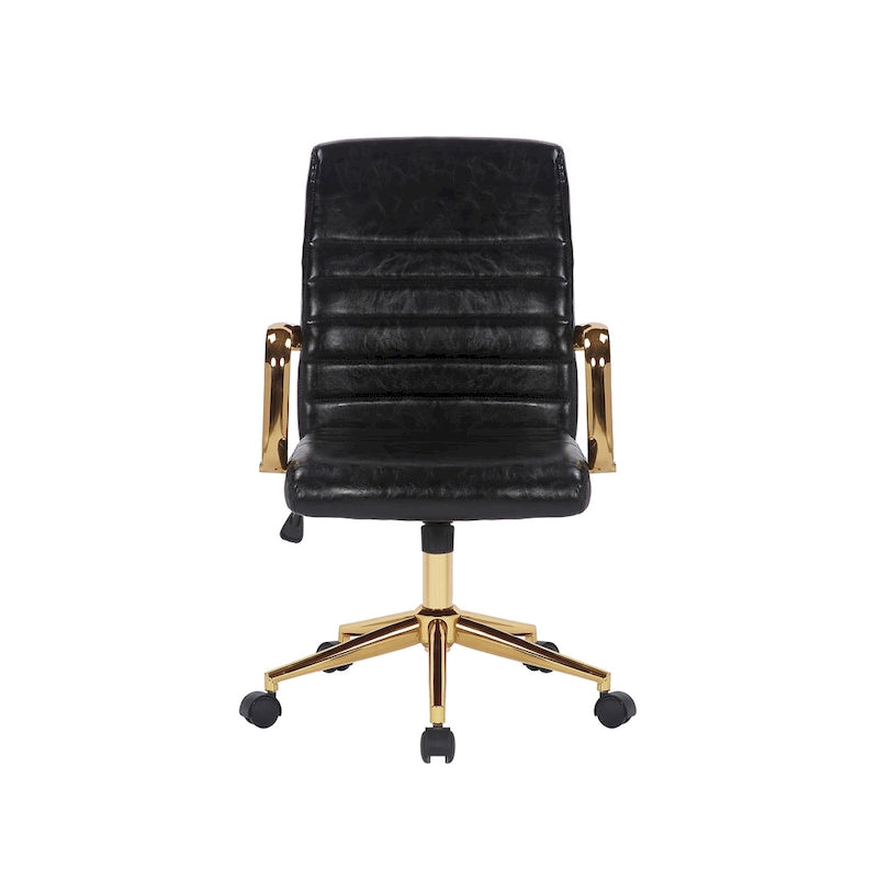 Chaise de bureau pivotante en similicuir mi-dossier avec base en métal doré