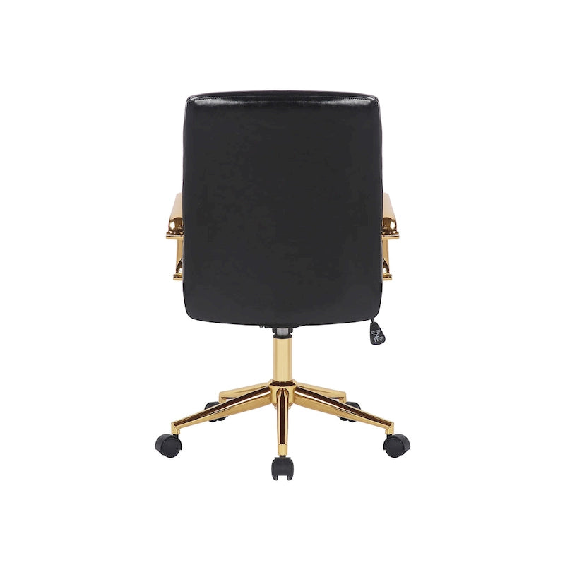 Chaise de bureau pivotante en similicuir mi-dossier avec base en métal doré