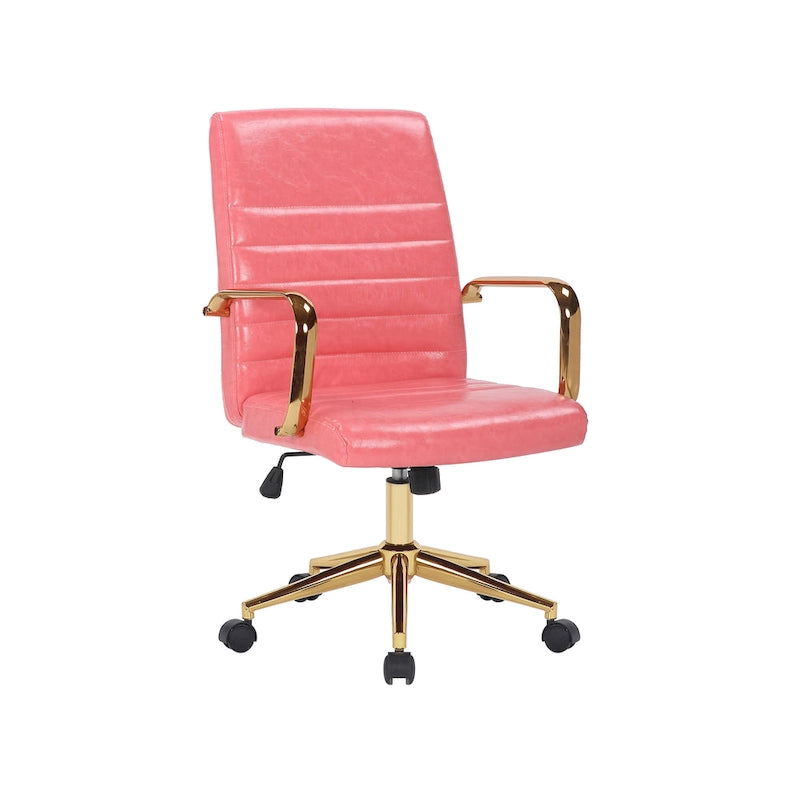 Chaise de bureau pivotante en similicuir mi-dossier avec base en métal doré