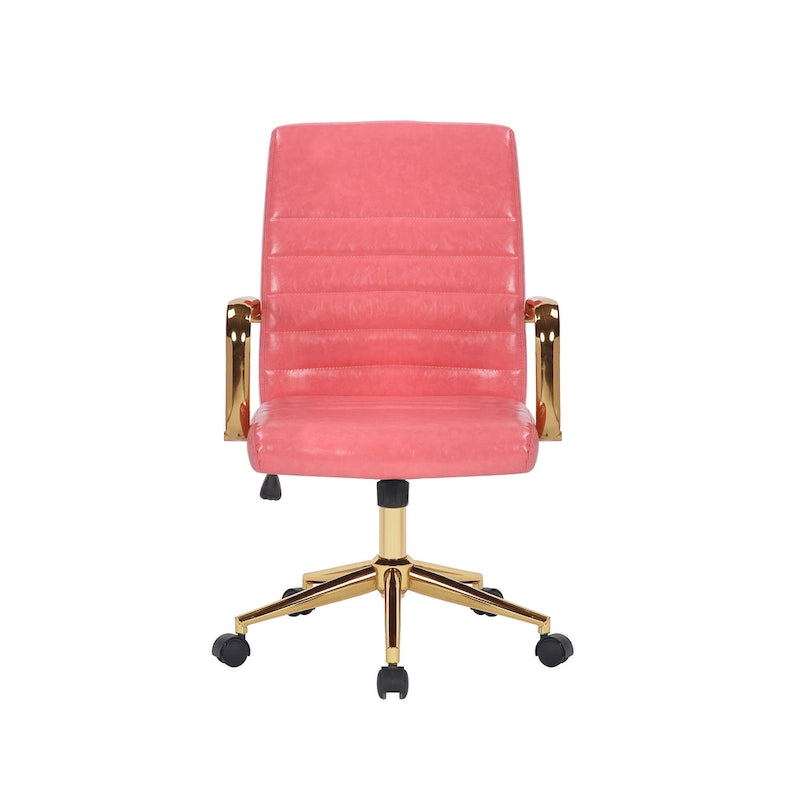 Chaise de bureau pivotante en similicuir mi-dossier avec base en métal doré