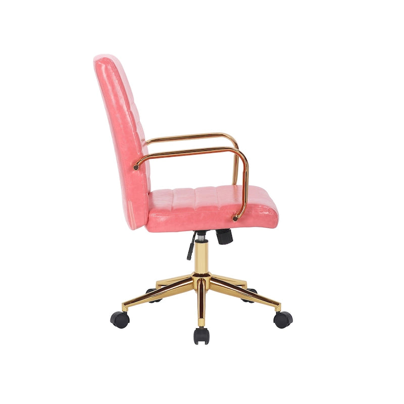 Chaise de bureau pivotante en similicuir mi-dossier avec base en métal doré