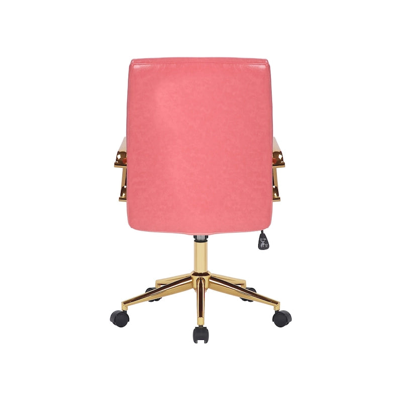 Chaise de bureau pivotante en similicuir mi-dossier avec base en métal doré