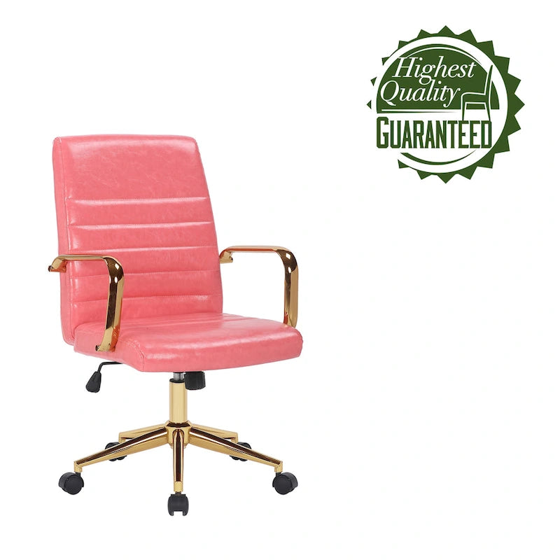 Chaise de bureau pivotante en similicuir mi-dossier avec base en métal doré