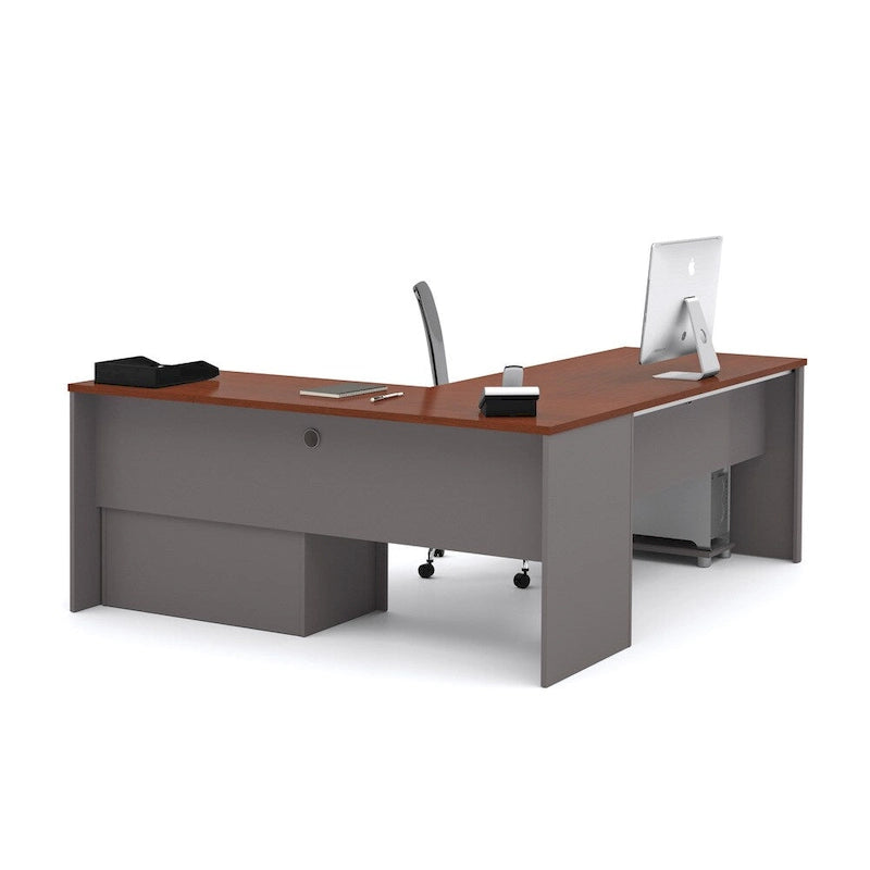 Bureau d'angle avec piédestal surdimensionné et tiroirs classeurs