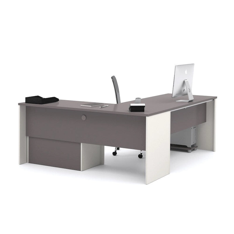 Bureau d'angle avec piédestal surdimensionné et tiroirs classeurs