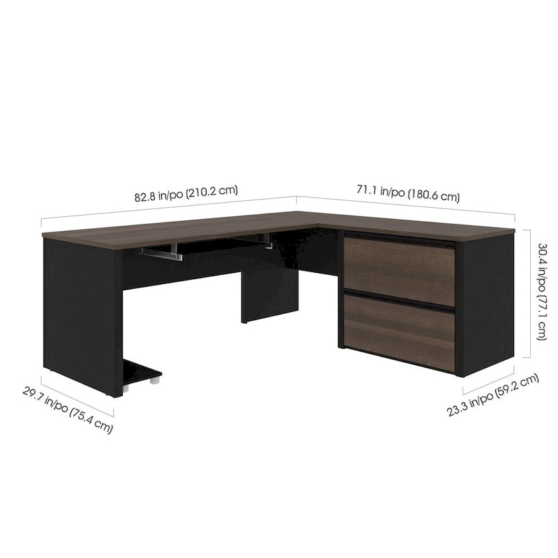 Bureau d'angle avec piédestal surdimensionné et tiroirs classeurs