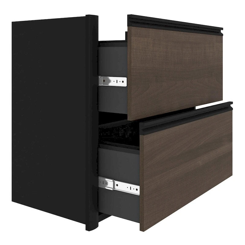 Bureau d'angle avec piédestal surdimensionné et tiroirs classeurs