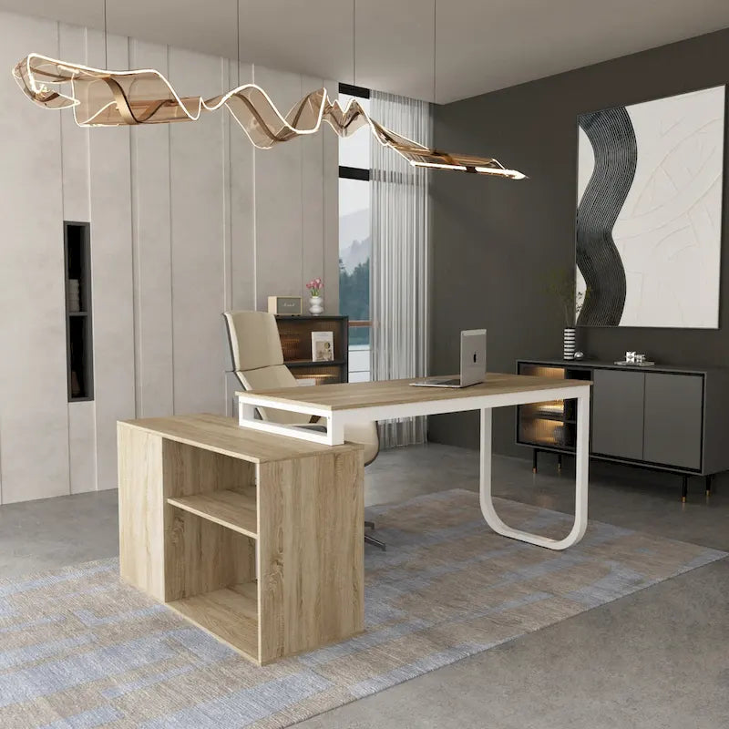 Bureau d'angle en L de 55 pouces avec tiroir et étagère de rangement