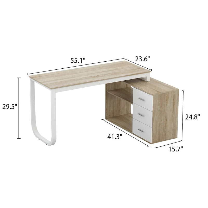 Bureau d'angle en L de 55 pouces avec tiroir et étagère de rangement