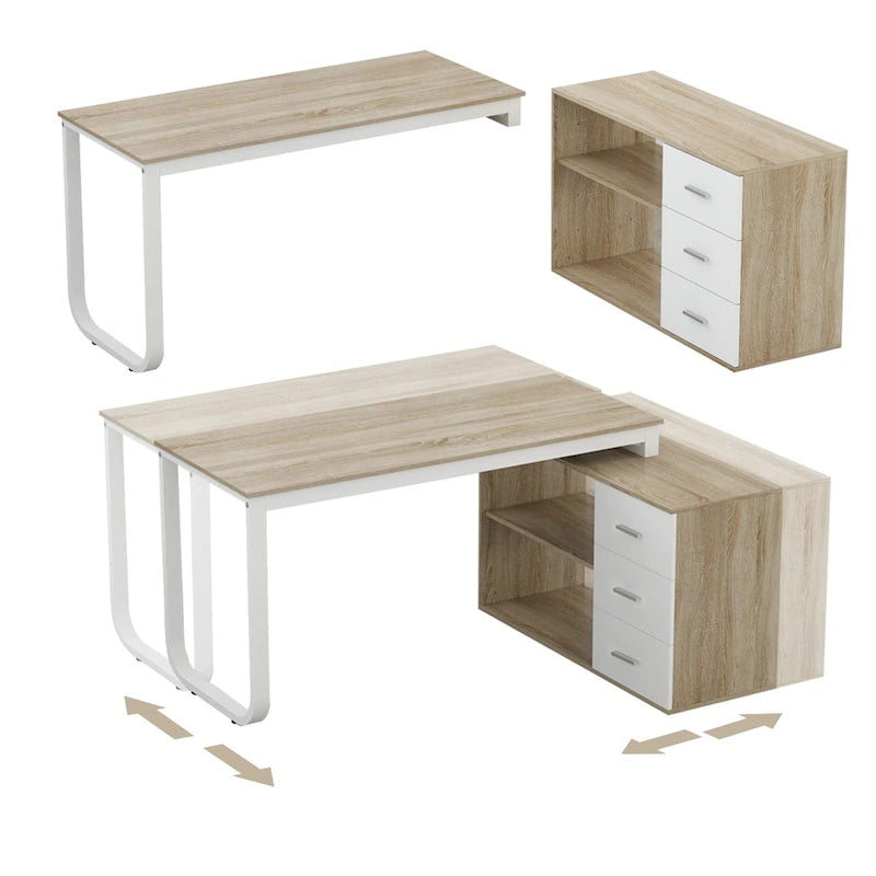 Bureau d'angle en L de 55 pouces avec tiroir et étagère de rangement