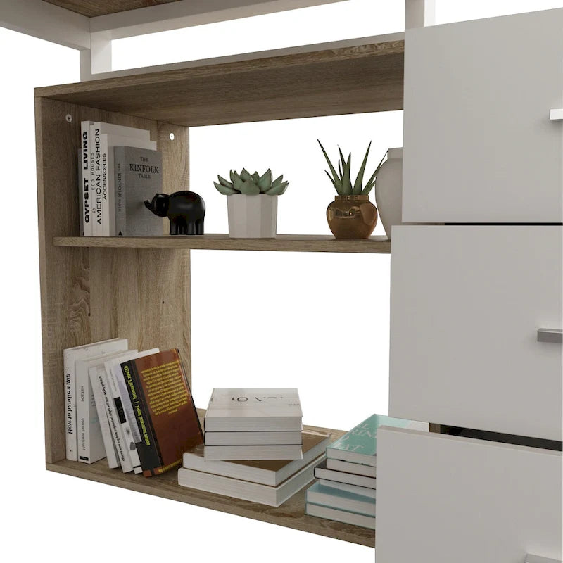 Bureau d'angle en L de 55 pouces avec tiroir et étagère de rangement