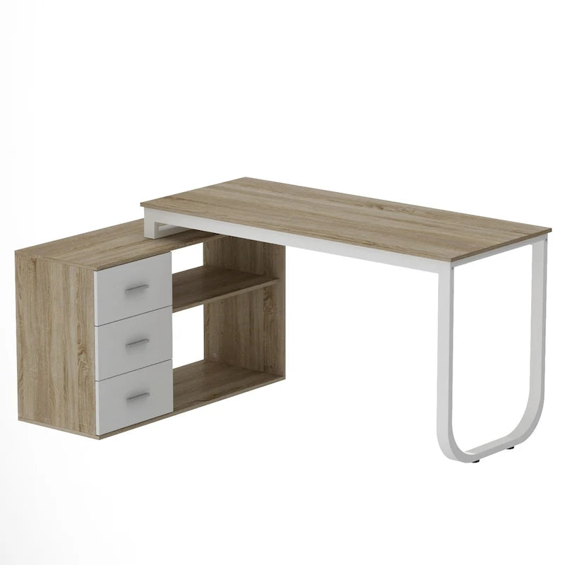 Bureau d'angle en L de 55 pouces avec tiroir et étagère de rangement