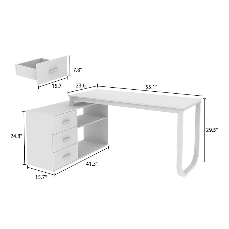 Bureau d'angle en L de 55 pouces avec tiroir et étagère de rangement
