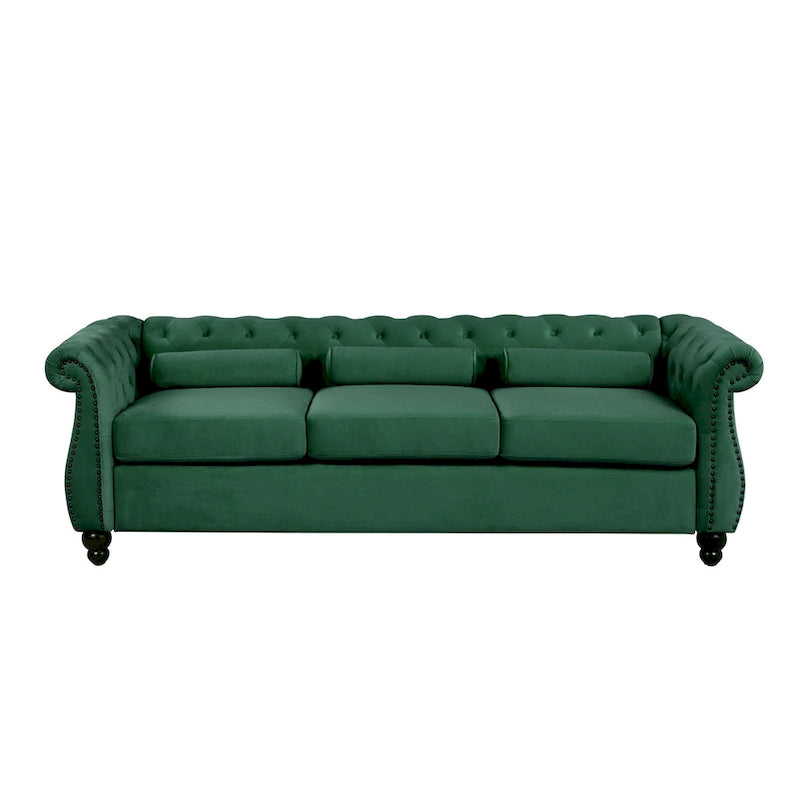 Canapé fixe Mid-Century Modern avec dossier capitonné et coussins à ressorts ensachés