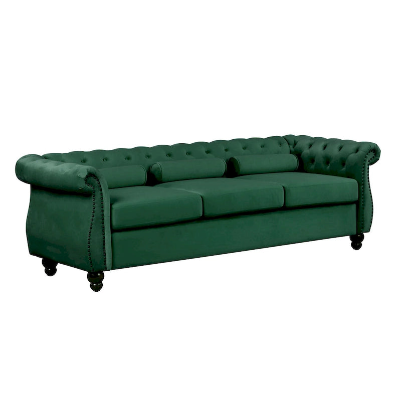 Canapé fixe Mid-Century Modern avec dossier capitonné et coussins à ressorts ensachés