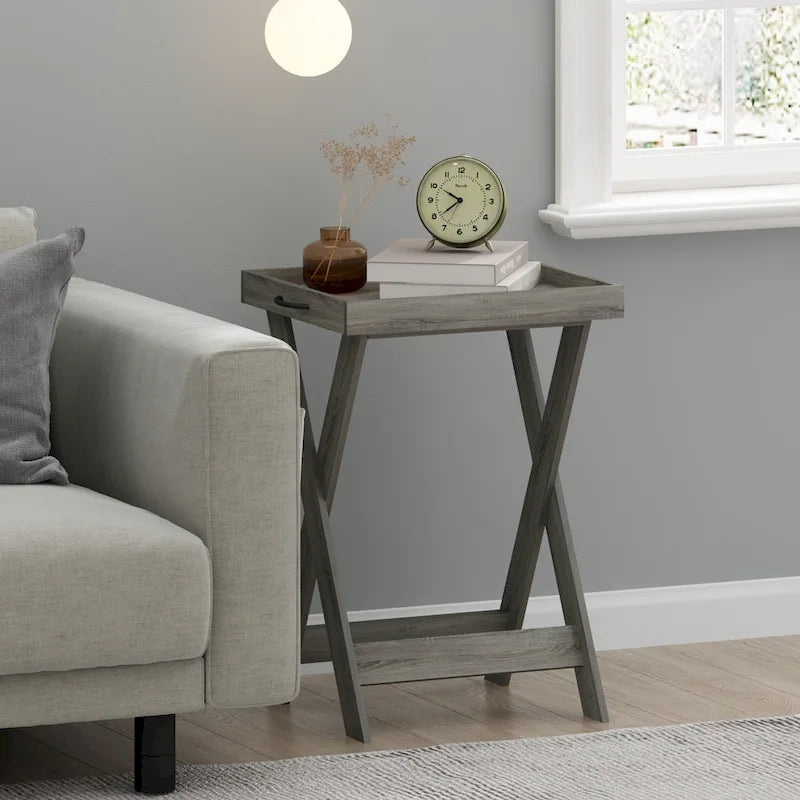 Table d'appoint classique avec plateau amovible et base en X