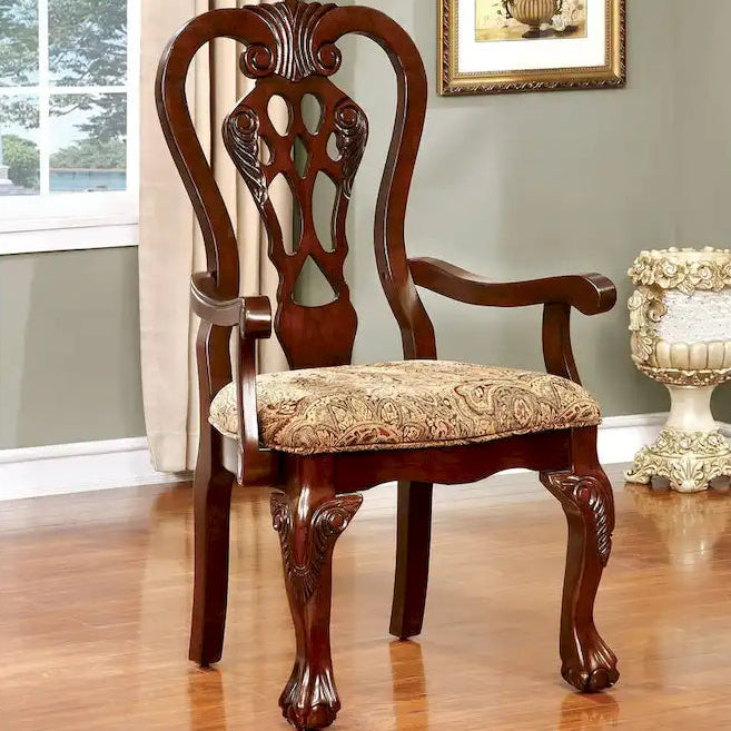 Set of 2 Fabric Dining Arm Chair in Brown Cherry