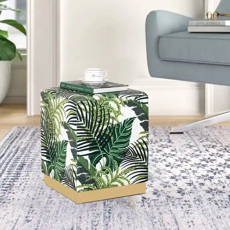 Tabouret ottoman carré en velours avec piètement doré