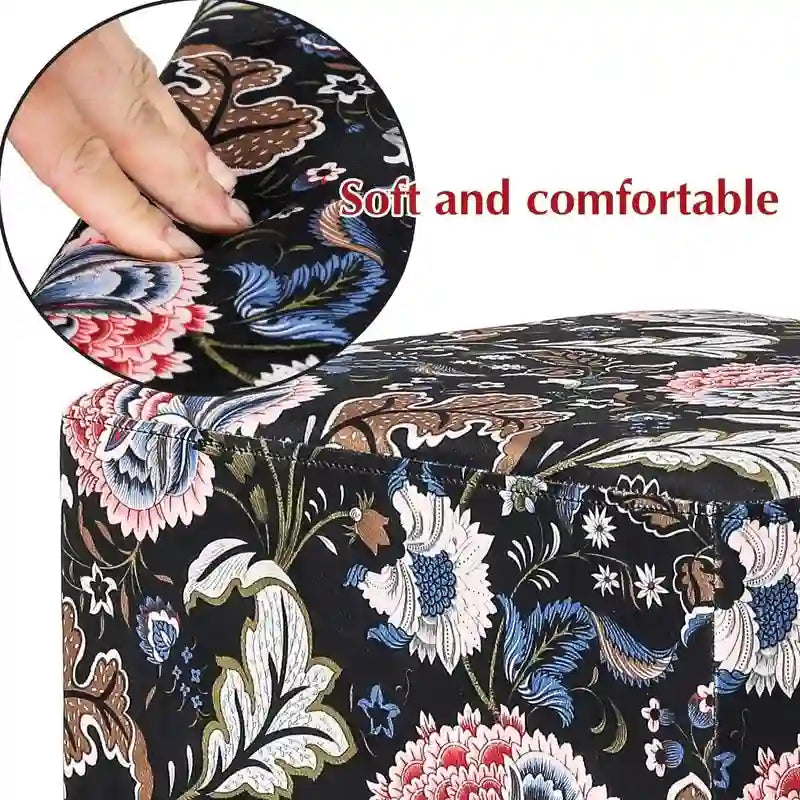 Tabouret ottoman carré en velours avec piètement doré