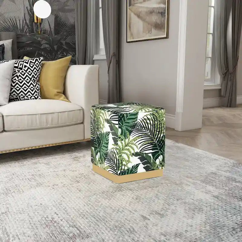 Tabouret ottoman carré en velours avec piètement doré