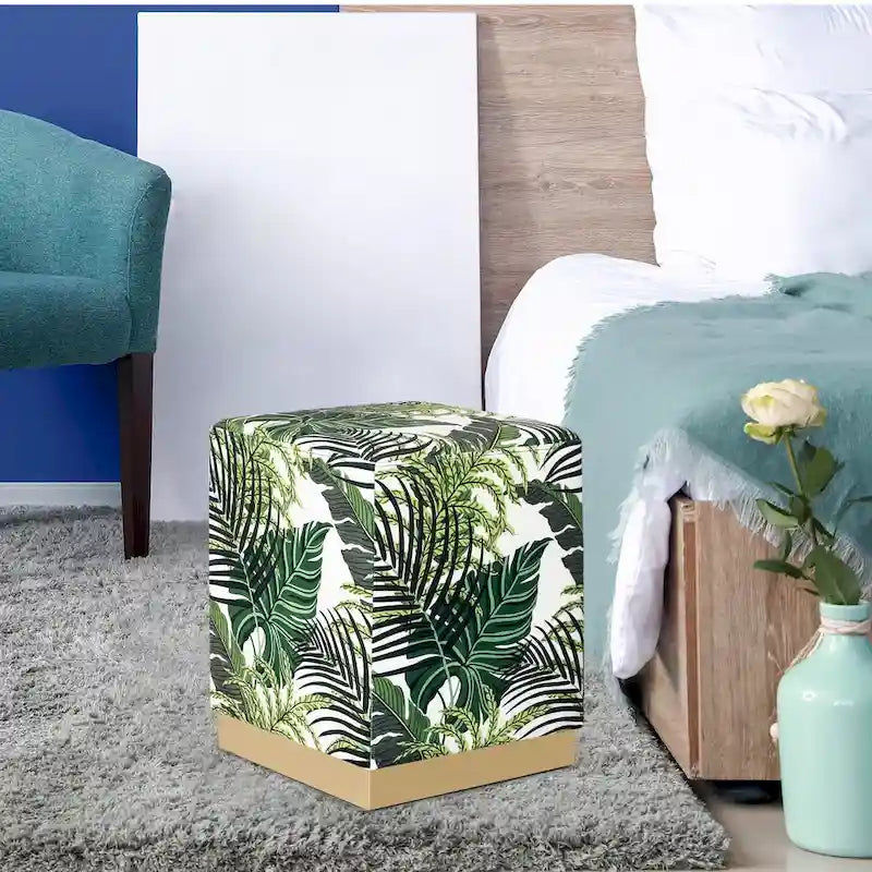 Tabouret ottoman carré en velours avec piètement doré