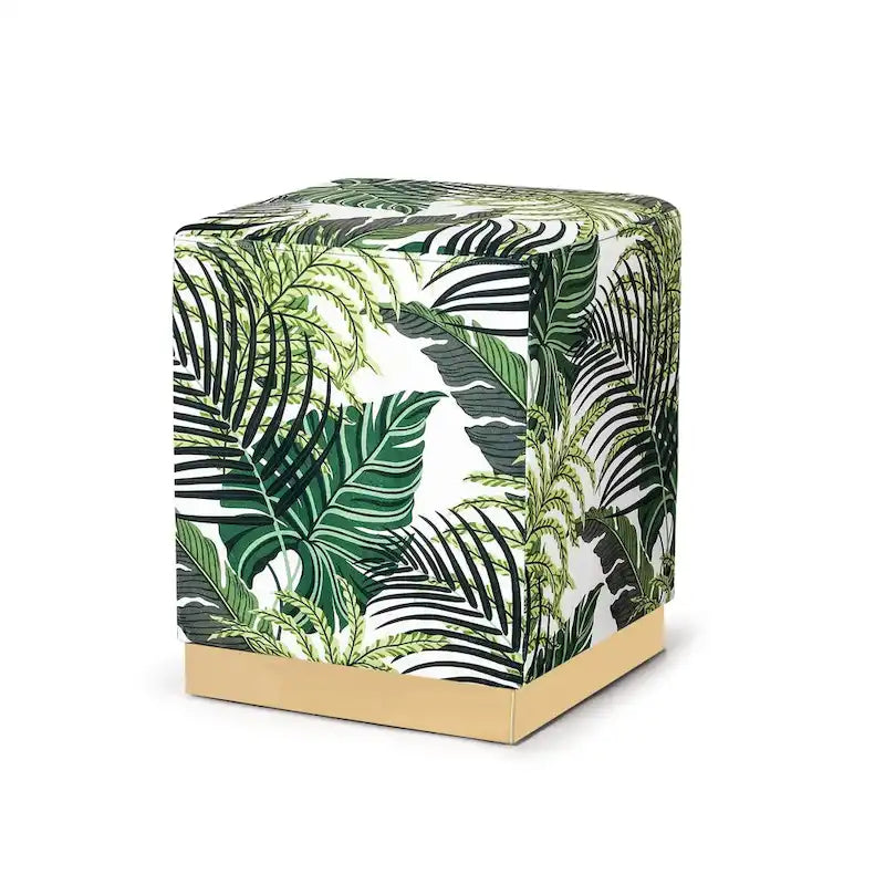 Tabouret ottoman carré en velours avec piètement doré