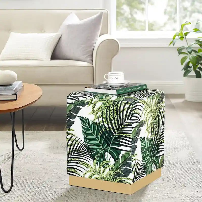 Tabouret ottoman carré en velours avec piètement doré