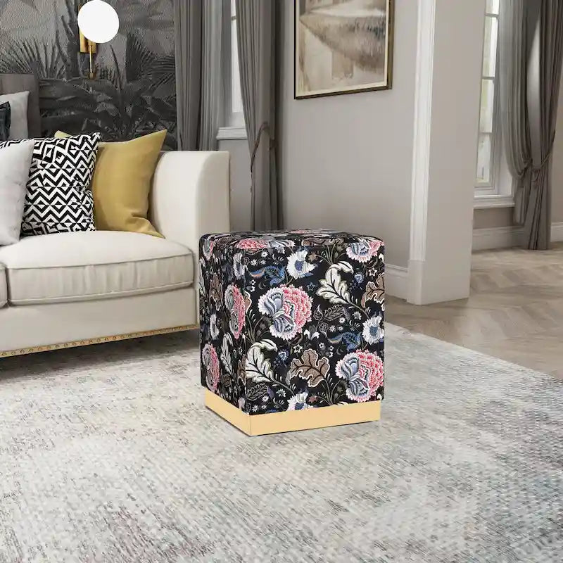 Tabouret ottoman carré en velours avec piètement doré