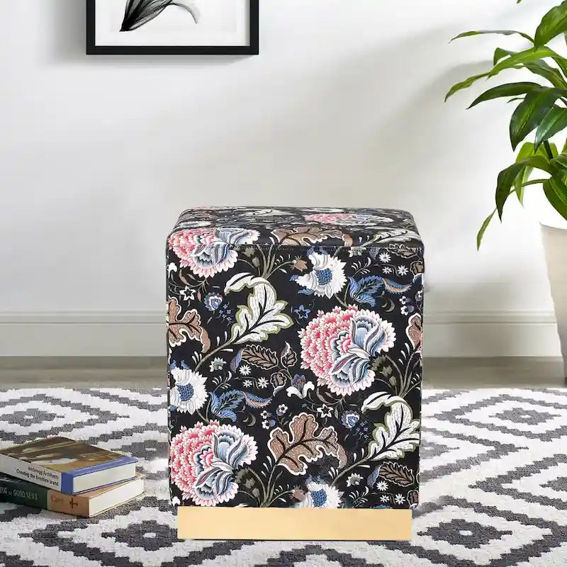 Tabouret ottoman carré en velours avec piètement doré