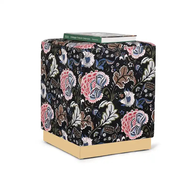 Tabouret ottoman carré en velours avec piètement doré