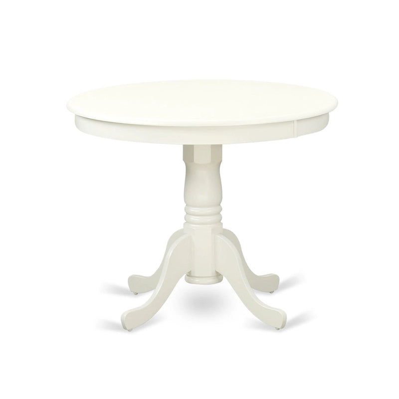 Table de salle à manger et de cuisine ronde à pied central en bois d'hévéa blanc lin