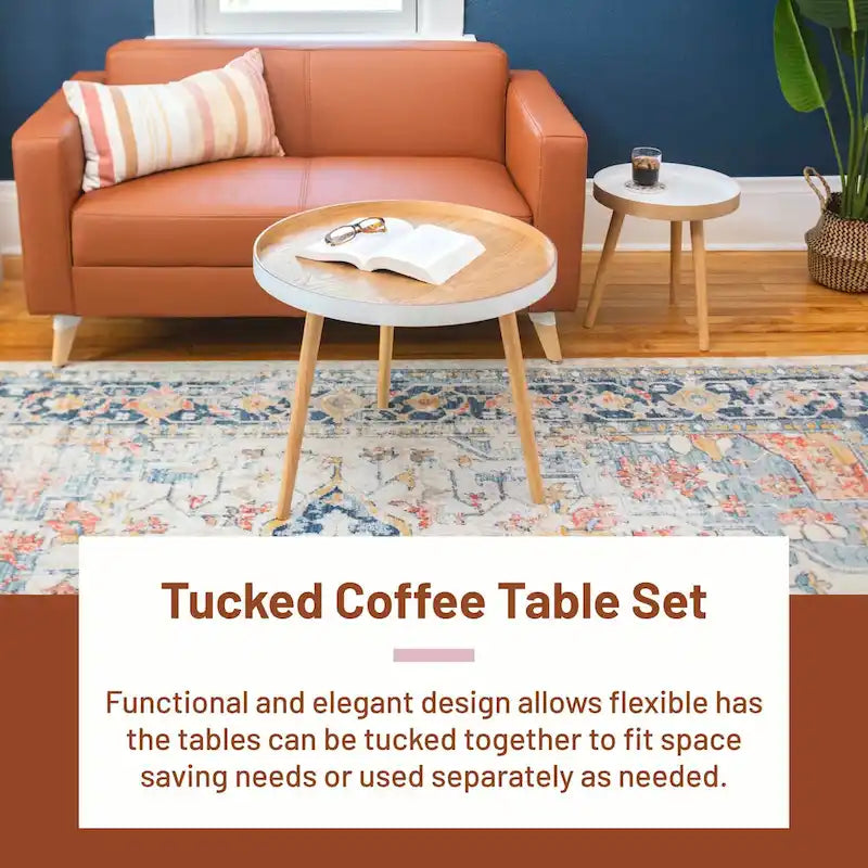 Table basse gigogne ronde avec plateau amovible et pieds en hêtre